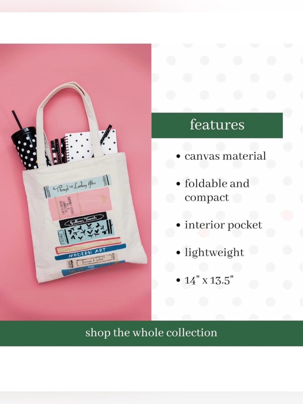 ❌SOLD❌ kate spade Cream Canvas Tote with Pink and Blue Book Stack Print - Picture 5 of 10